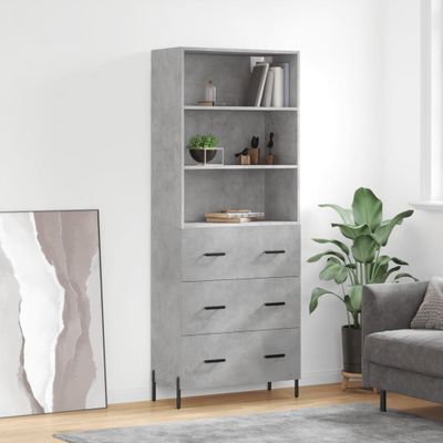 vidaXL Vysoká skrinka betónová sivá 69,5x34x180 cm spracované drevo