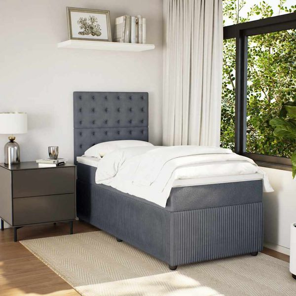 vidaXL Posteľný rám boxspring s matracom tmavosivý 80x200 cm zamat