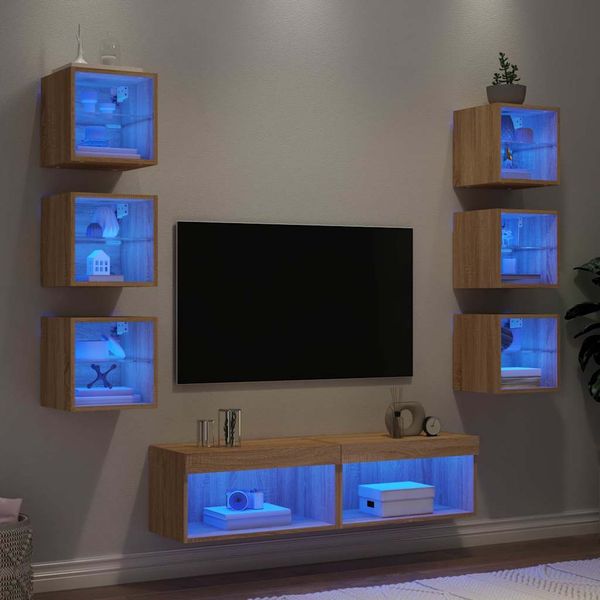 vidaXL 8-dielne TV nástenné skrinky s LED dub sonoma kompozitné drevo