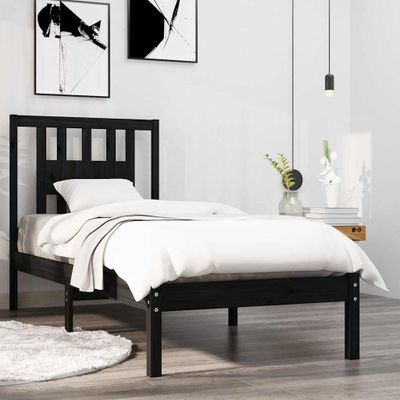 vidaXL Posteľný rám čierny drevený masív 75x190cm malé jednolôžko