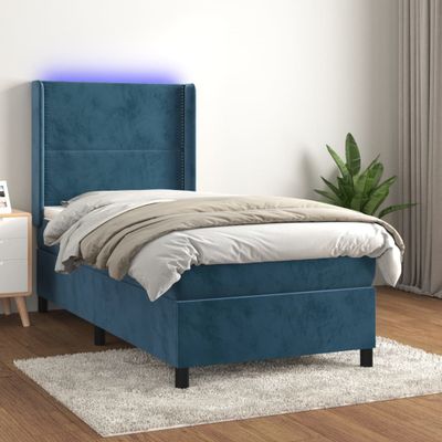 vidaXL Posteľný rám boxsping matrac a LED tmavomodrý 80x200 cm zamat