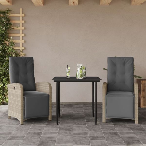vidaXL 3-dielna bistro súprava s podložkami bledosivá polyratan