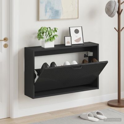 vidaXL Nástenný botník HOORN 71 x 17 x 43 cm Kompozitné drevo Čierna