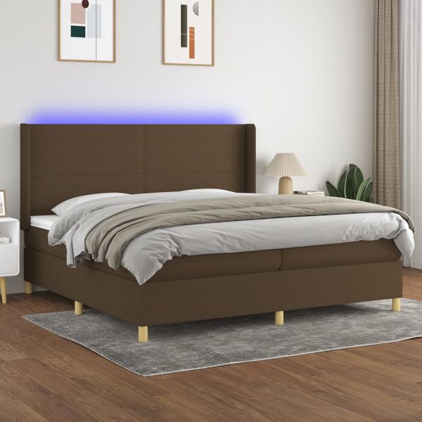 vidaXL Posteľ boxsping s matracom a LED tmavohnedá 200x200 cm látka