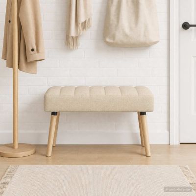 vidaXL Pruhovo prešitá lavica Krémová 80 x 40 x 46 cm Látka