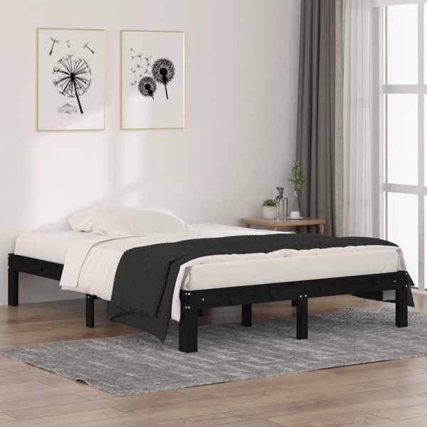 vidaXL Posteľný rám, čierny, drevený masív 135x190 cm, dvojlôžko