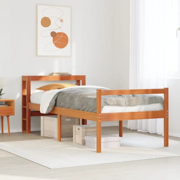 vidaXL Posteľný rám s čelom voskovo hnedý 90x200 cm borovicový masív