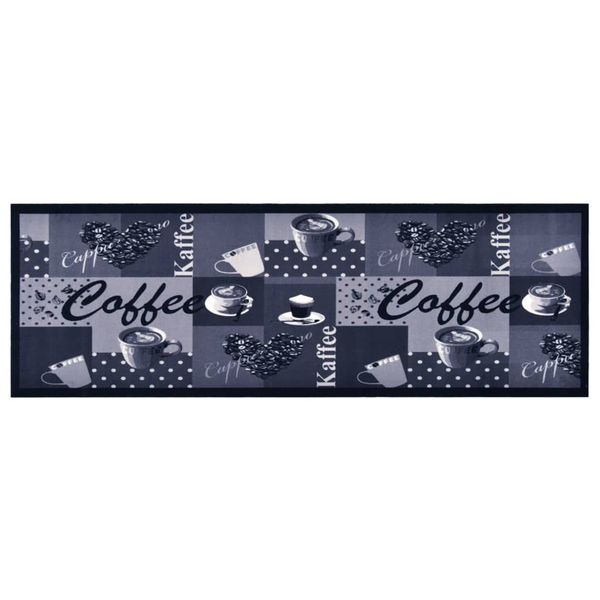vidaXL Kuchynský koberec prateľný modrý dizajn s kávou 60x180 cm