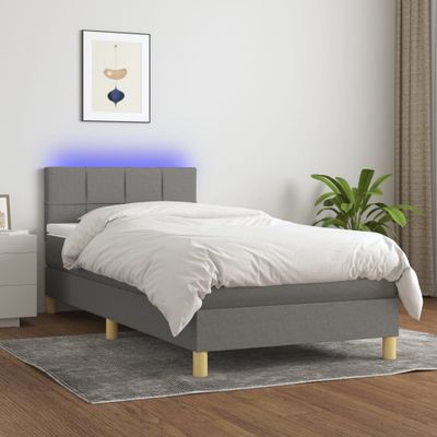 vidaXL Posteľ boxsping s matracom a LED tmavosivá 80x200 cm látka