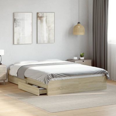 vidaXL Posteľný rám so zásuvkami dub sonoma 120x190cm kompozitné drevo
