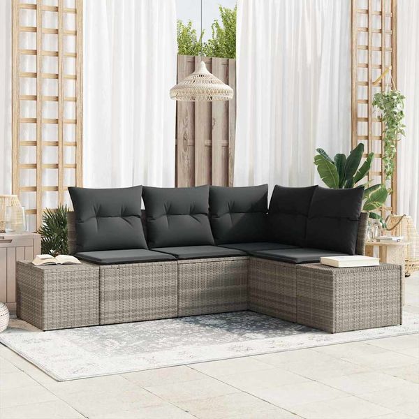 vidaXL Súprava záhradných pohoviek 4 pcs Svetlosivá polyratan