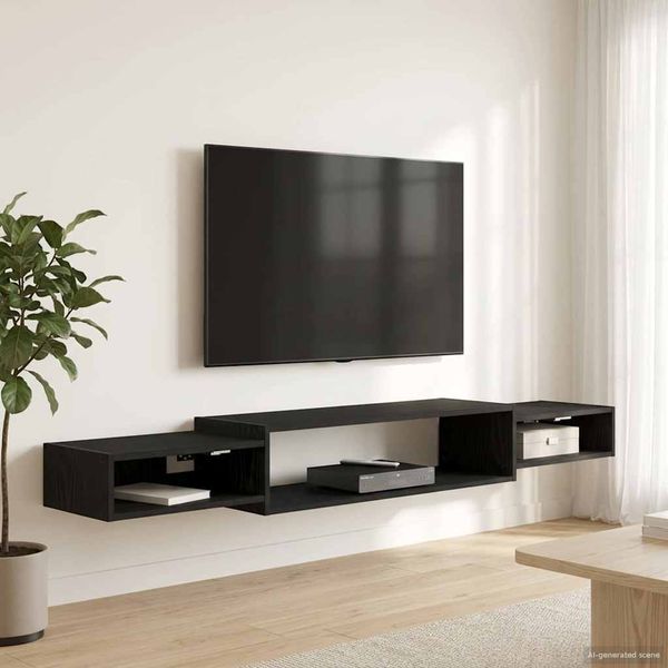 vidaXL Nástenný TV kabinet Nástenná montáž Čierny dub 180 x 28 x 21 cm