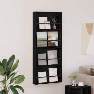 vidaXL Regál na časopisy s poličkou 2 pcs Čierny dub 60 x 12 x 70 cm
