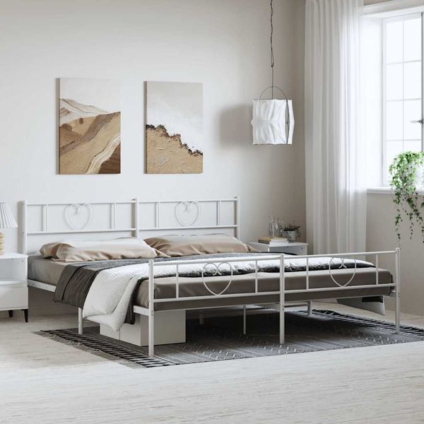 vidaXL Kovový rám postele s čelom a podnožkou biely 183x213 cm