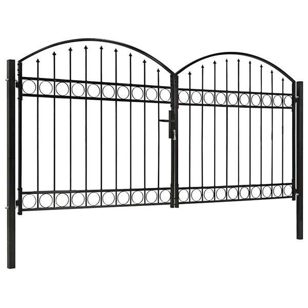 vidaXL Plotová brána ASSEN s dvojitými dverami a klenutým vrchom, oceľ 300x125 cm