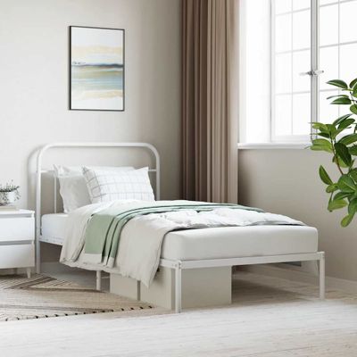 vidaXL Kovový rám postele s čelom biely 107x203 cm