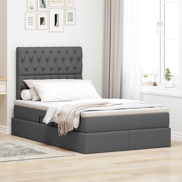 vidaXL Postel s úložným prostorem a matrací Tmavo šedá 120 x 200 cm