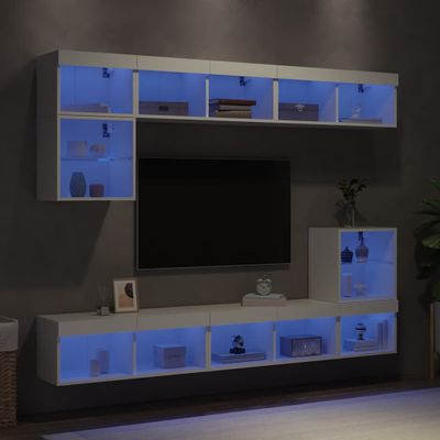 vidaXL 8-dielne TV nástenné skrinky s LED biele kompozitné drevo