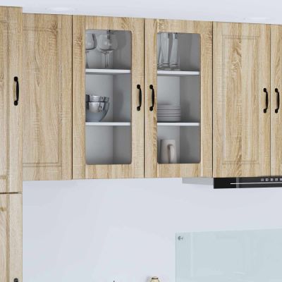 vidaXL Nástenný sklenený kabinet PORTO 2 pcs Sonoma dub