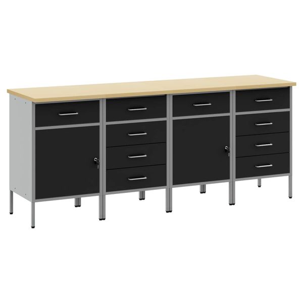 vidaXL Pracovná skrinka so zámkom 4 pcs Čierna a Šedá 200 x 55 x 85 cm
