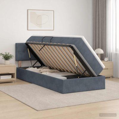 vidaXL Úložná posteľ s čelnou doskou Tmavosivá 100 x 200 cm Zamat