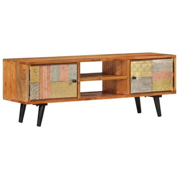 vidaXL TV skrinka s dvierkami 112x30x40 cm akáciový masív a kov