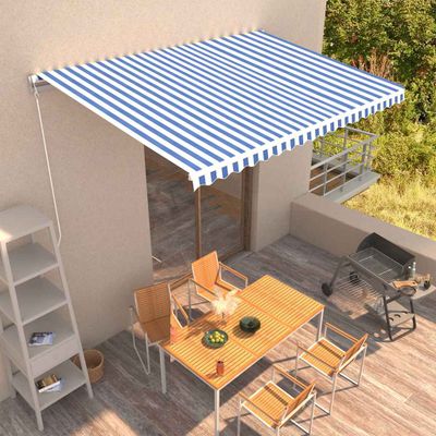 vidaXL Ručná zaťahovacia markíza modro-biela 450x300 cm
