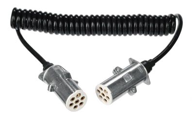Propojovací spirálový kábel 7pin typ S TRAILER CABLE 12, kovová zástrčka, 24V, 3,5 m SIXTOL