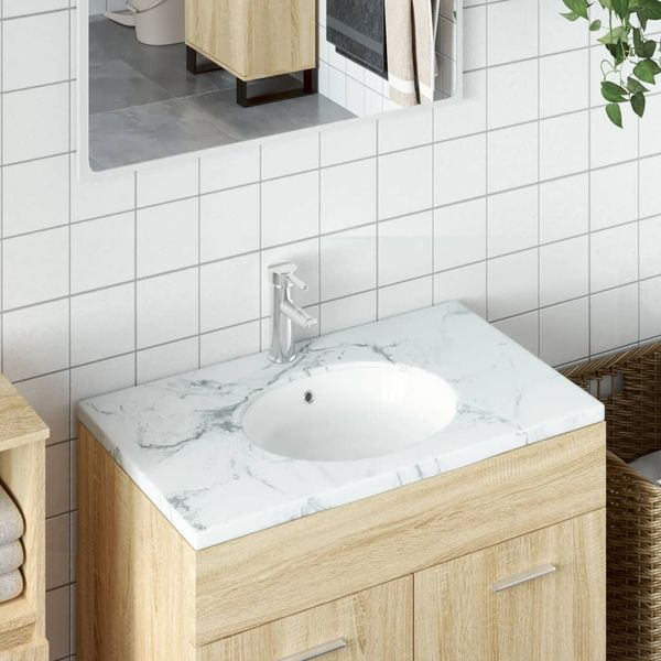 vidaXL Kúpeľňové umývadlo biele 37x31x17,5 cm oválne keramické