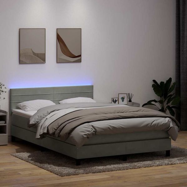 vidaXL Posteľný rám boxsping s matracom a LED bledosivý 140x210 cm zamat