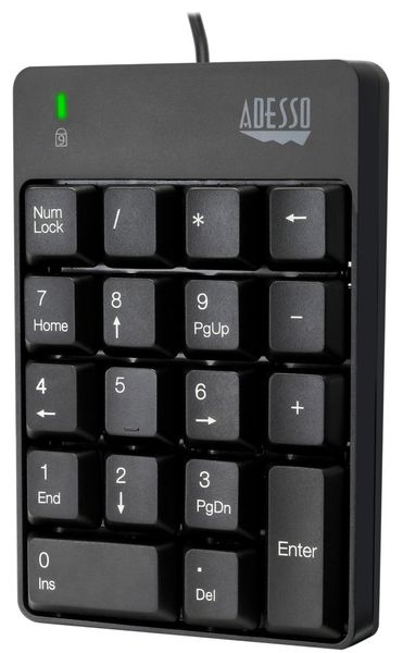 Adesso AKB-601UB/ drátová číselná klávesnica/ odolná voči preliatiam tekutinou/ USB/ čierna Klávesnica, drátová, číselná, odolná voči preliatiam tekutinou, USB, čierna