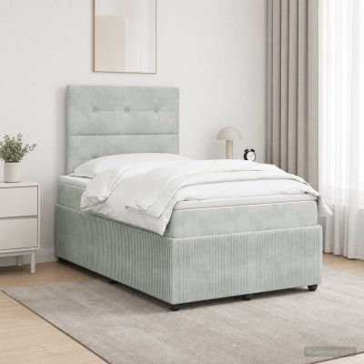 vidaXL LED boxspring posteľ s matracom Svetlosivá 120 x 190 cm Zamat