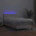 vidaXL Boxspring posteľ s matracom a LED krémová 100x200 cm umelá koža