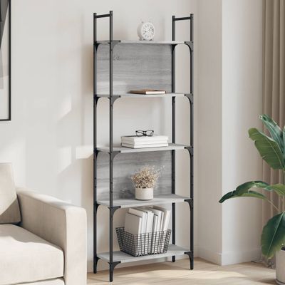 vidaXL Knižnica 5-poschodová sivá sonoma 60,5x24x166,5 cm kompoz.drevo
