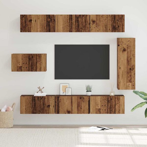 vidaXL Zostava TV skriniek Nástenný 8 pcs Staré drevo Kompozitné drevo