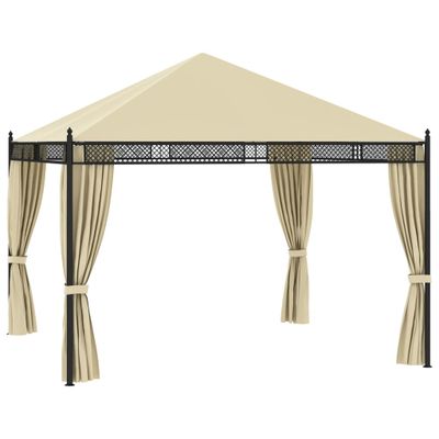 vidaXL Altánok so závesmi krémový 3,5x3,5x3,1 m oceľový 140g/m²