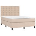 vidaXL Boxspring posteľ matrac a LED kapučínová 140x200 cm umelá koža