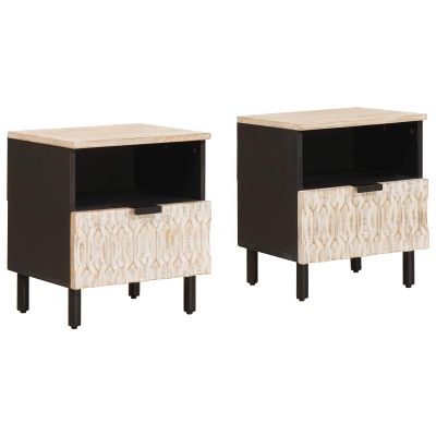 vidaXL Nočný stolík 2 pcs Biela 40 x 33 x 46 cm Masívne mango drevo