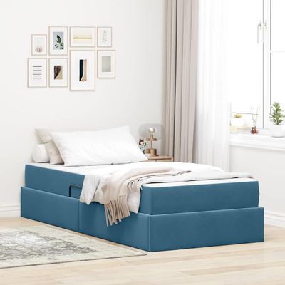 vidaXL Postel s úložným prostorem a matrací Tmavomodrá 90 x 190 cm