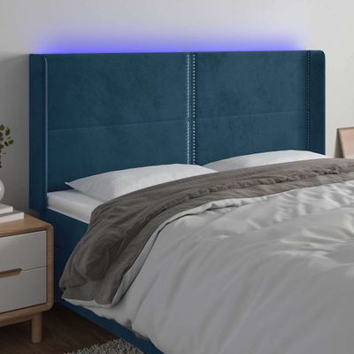 vidaXL Čelo postele s LED tmavomodré 163x16x118/128 cm zamat