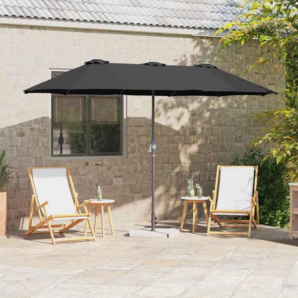 vidaXL Záhradný slnečník Čierna 370 x 197 x 239 cm Polyester a hliník