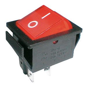 Prepínač kolískový  2pol./4pin  ON-OFF 250V/15A pros. červený