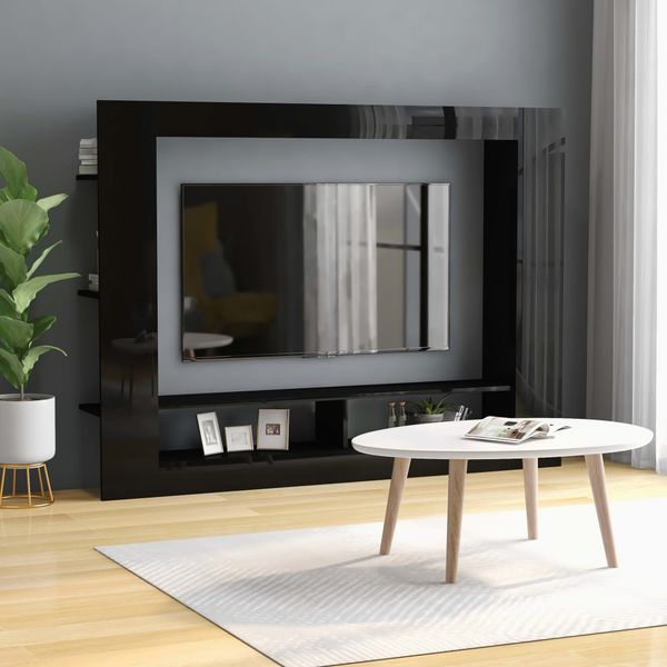 vidaXL TV skrinka, lesklá čierna 152x22x113 cm, kompozitné drevo