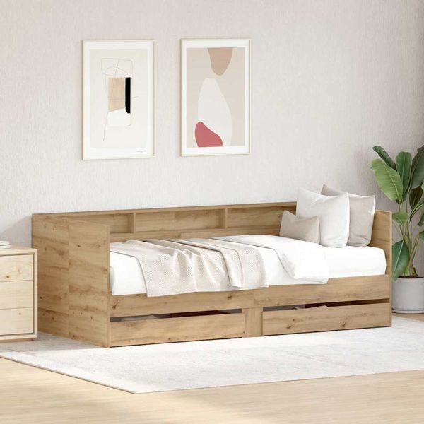 vidaXL Ležadlo so zásuvkou Remeselný dub 90 x 190 cm Kompozitné drevo