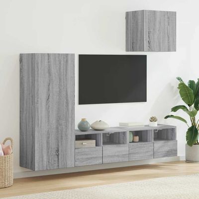 vidaXL 4-dielne TV nástenné skrinky sivý dub sonoma kompozitné drevo