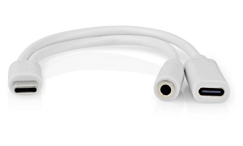 NEDIS USB-C adaptér/ USB-C zástrčka - USB-C zásuvka / 3,5 mm jack zásuvka/ biely/ blistr/ 10 cm Redukcia, USB-C zástrčka, 3,5mm jack zásuvka, USB-C zásuvka, 10cm, biela