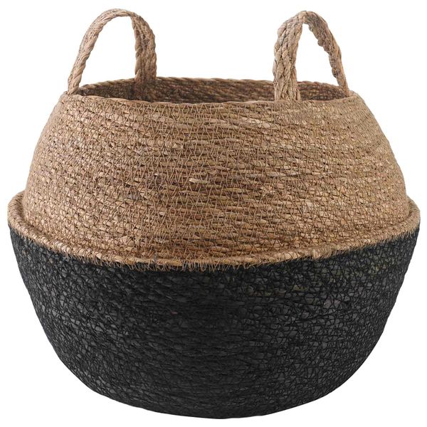 vidaXL Kvetináč s uchami Čierna Ø 45 x 36 cm 100% Morská tráva