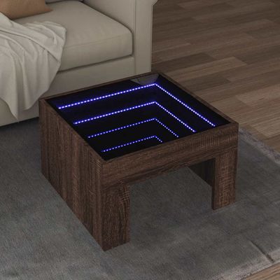 vidaXL Konferenčný stolík s nekonečnými LED hnedý dub 50x50x30 cm