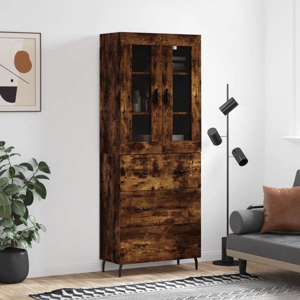 vidaXL Vysoká skrinka dymový dub 69,5x34x180 cm spracované drevo