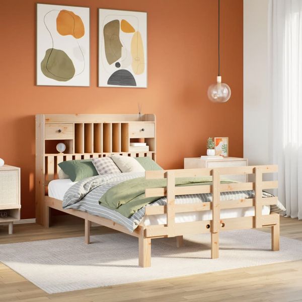 vidaXL Posteľ s knižnicou bez matraca biela 135x190cm borovicový masív